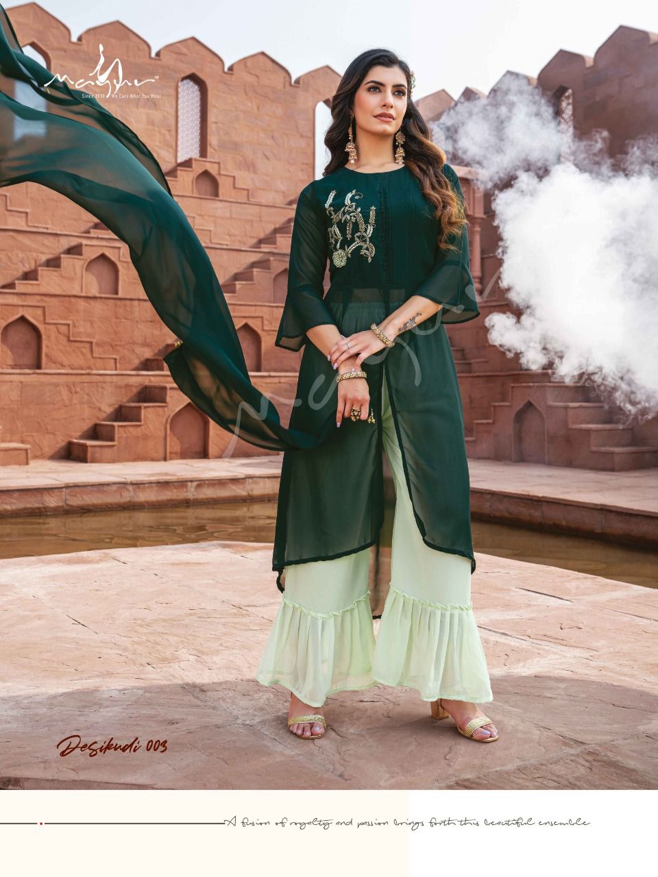 Mayur Desi Kudi Heavy Famcy Festive Wear Designer Front Cut Top Bottom With Dupatta Collection